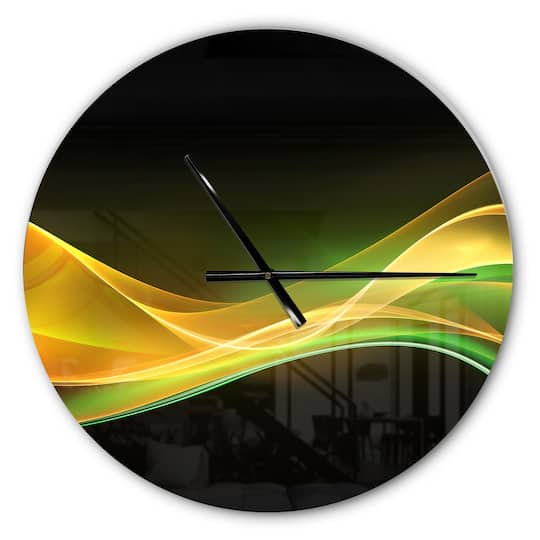 Designart 3D Gold & Green Wave Design Modern Wall Clock